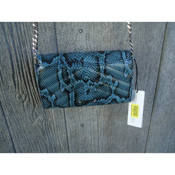 Rebecca Minkoff  Snake Python Blue Leather EDIE WALLET On Chain Crossbod… - Picture 4 of 11
